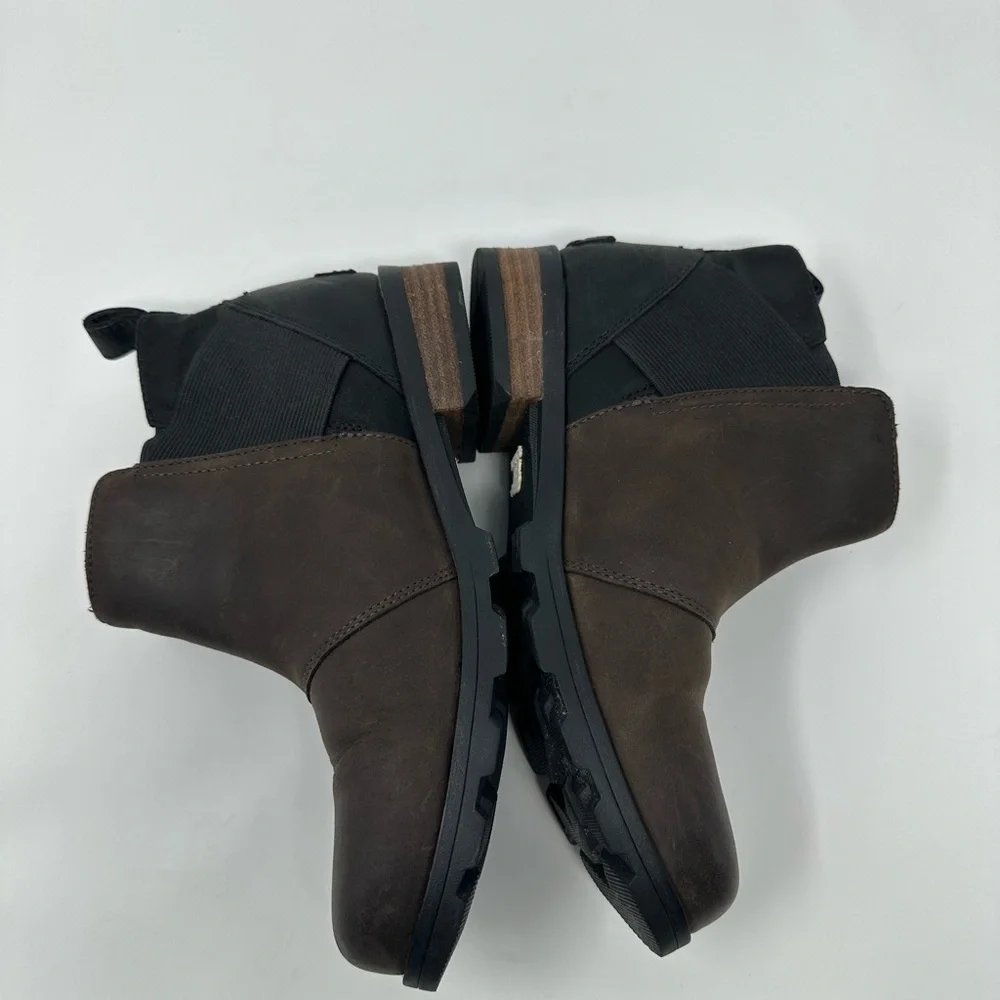 Sorel Womens Size 7 .5 Emelie Chelsea Boots Quarry Black Leather Waterproof Shoe - Picture 4 of 12